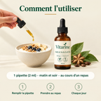 Comment l'utiliser — 1 pipette de 2 ml, matin et soir, au cours d'un repas